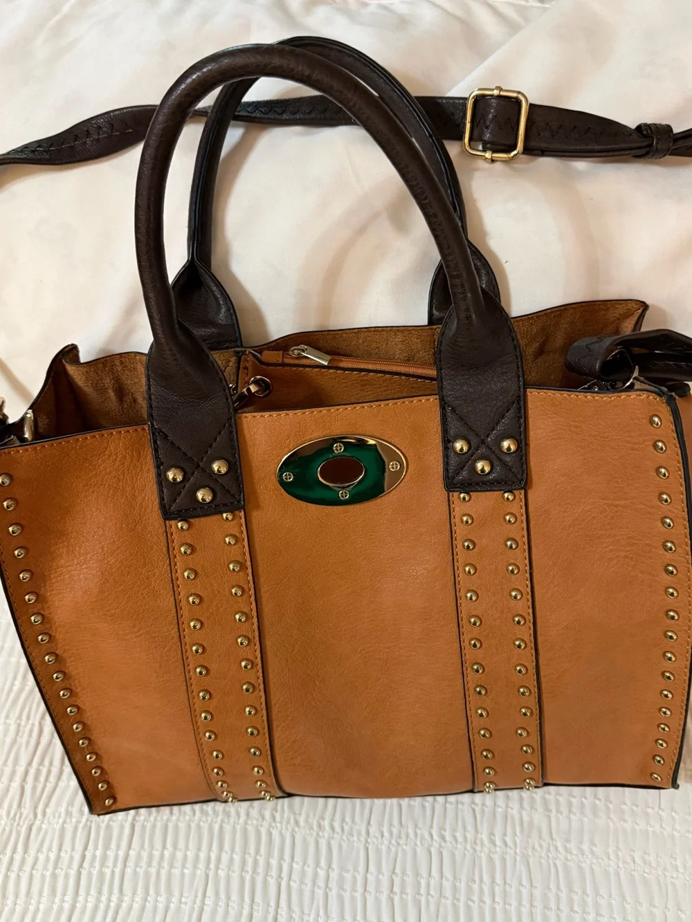Tan and Dark Brown Studded Bag